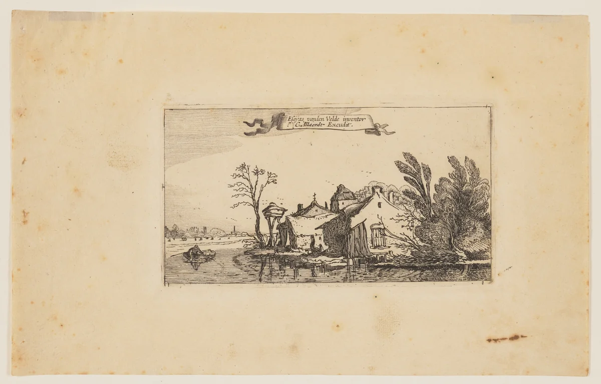 Farm to the Right of a River by Esaias van de Velde, print, 1600-1630