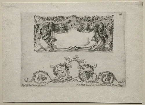 Collection of Various Caprices and New Designs of Cartouches and Ornaments: No 16 by Stefano della Bella, print, 1646