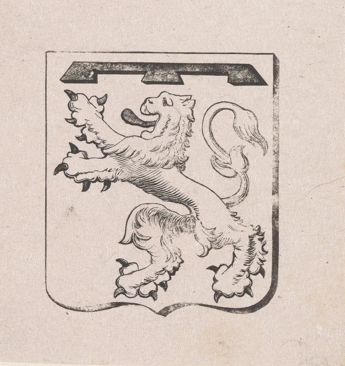 Vignet met een wapen met daarop een leeuw by Isaac Weissenbruch, print, 1836-1912