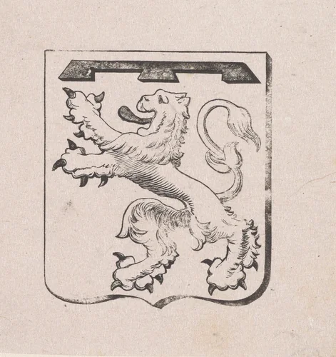 Vignet met een wapen met daarop een leeuw by Isaac Weissenbruch, print, 1836-1912