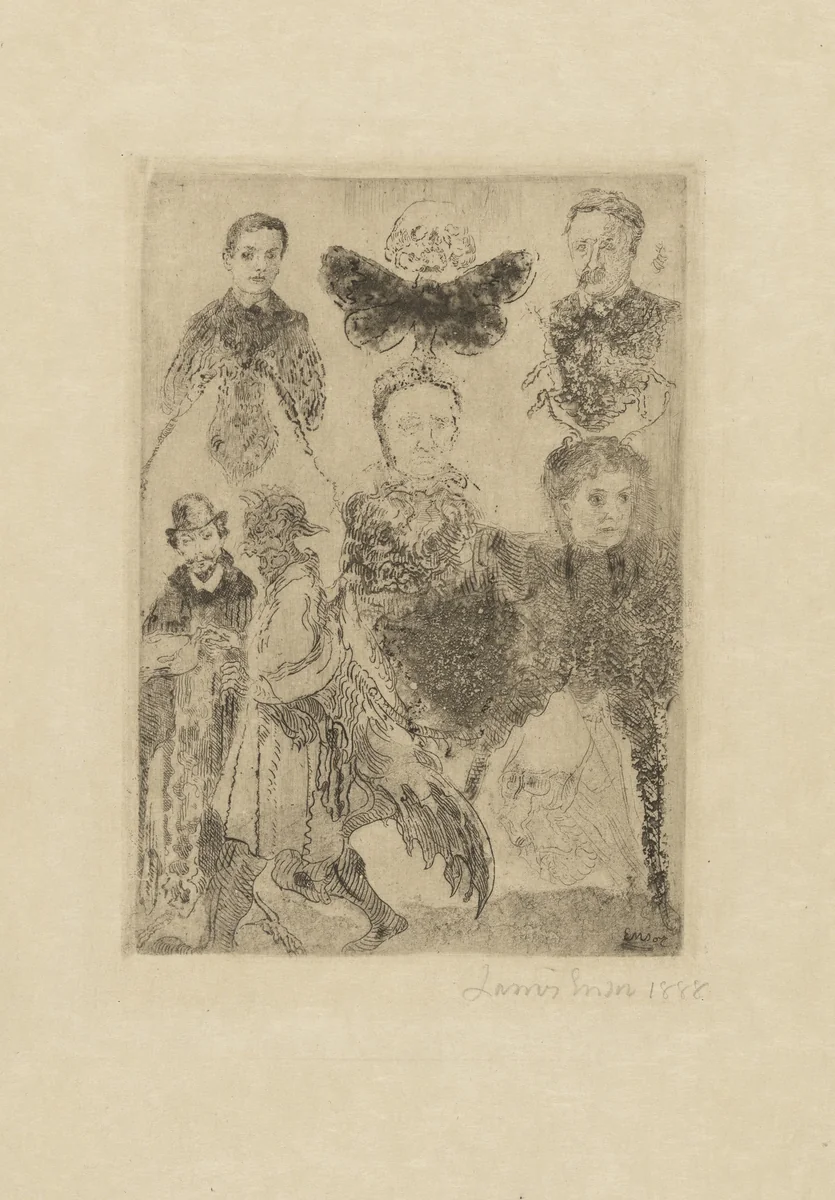 Small Bizarre Figures, state II by James Ensor, print, 1888