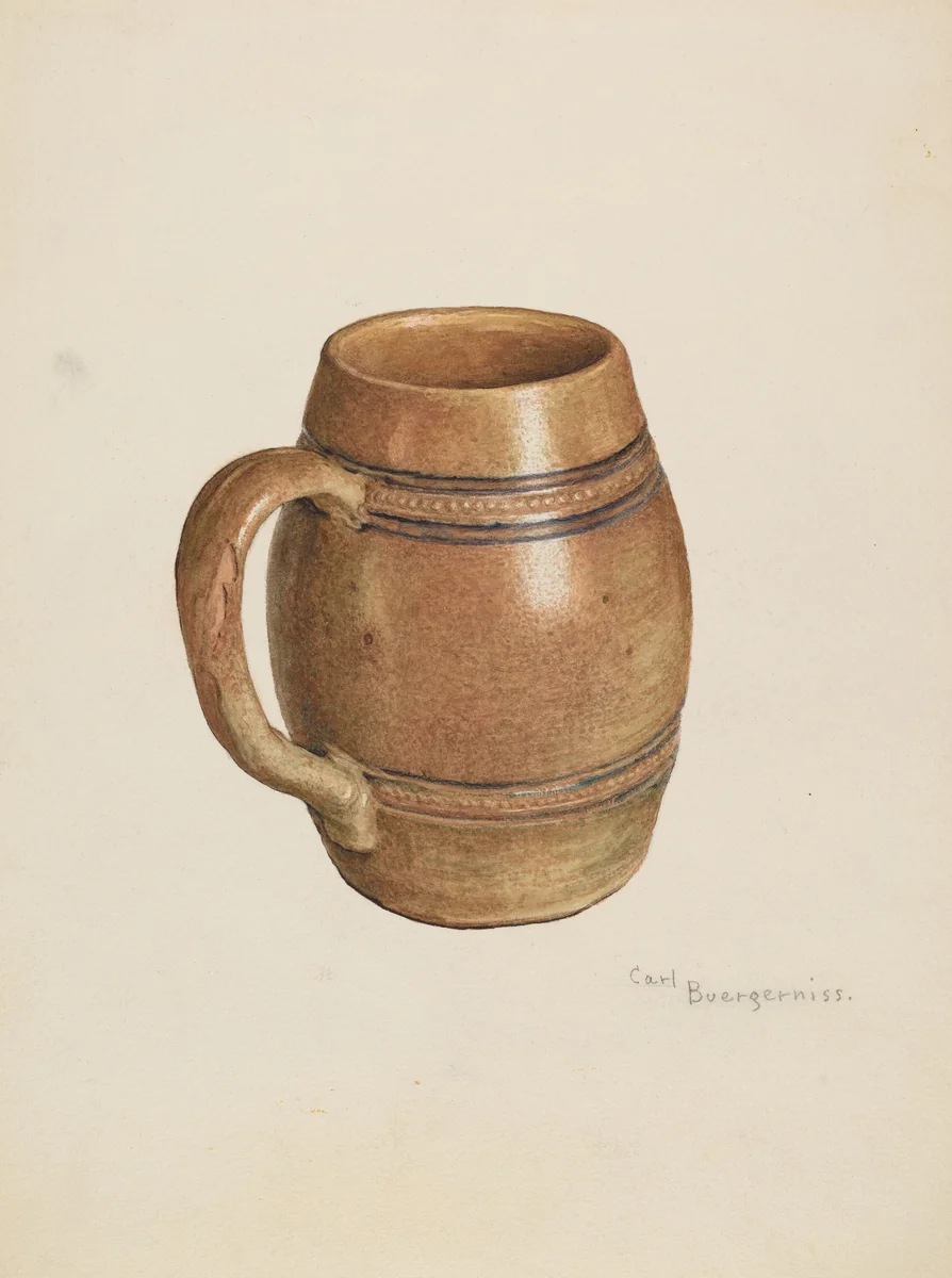 Stoneware Mug by Carl Buergerniss, index of american design, 1939