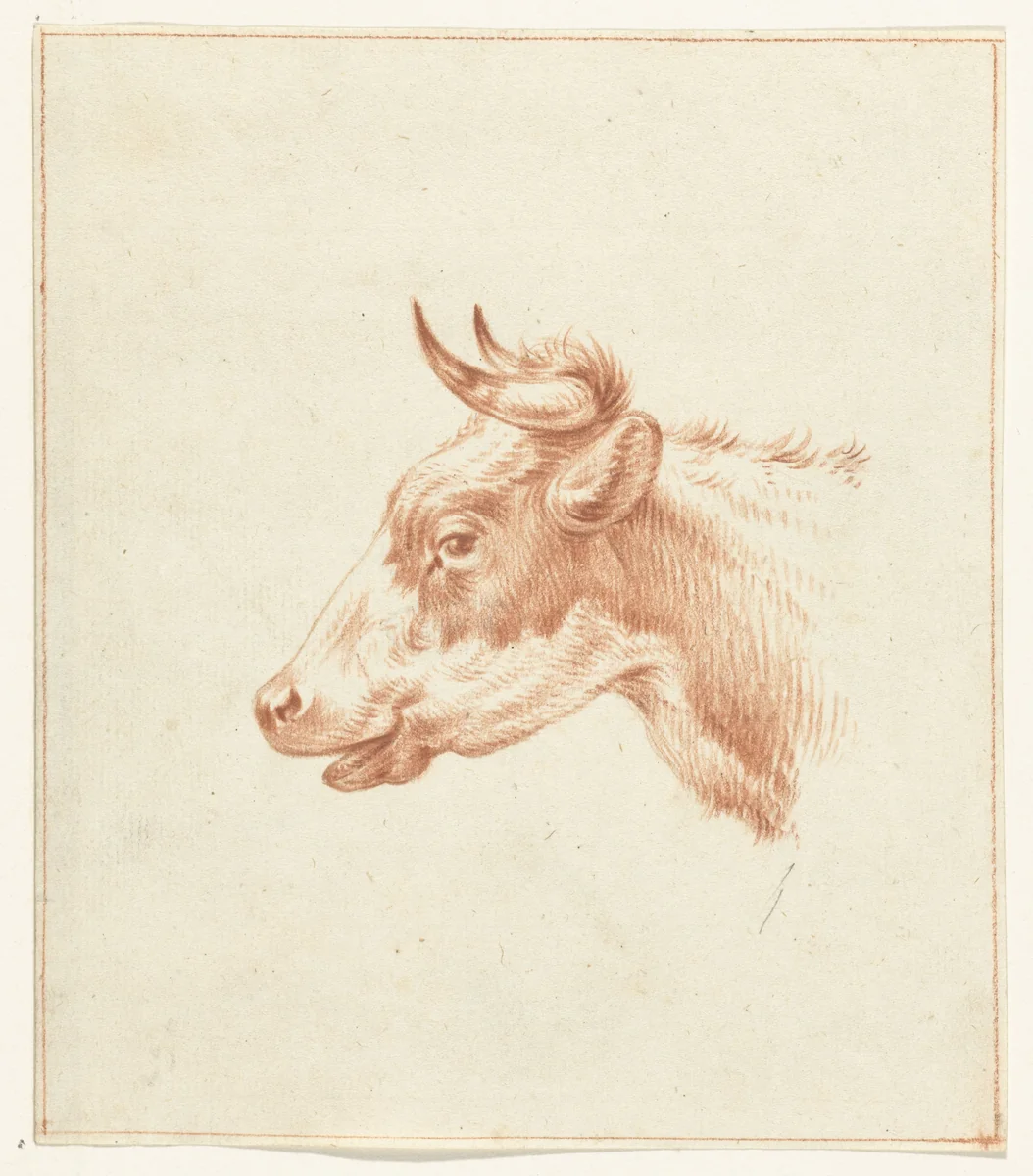 Kop van een koe, naar links by Jean Bernard, drawing, 1775-1833