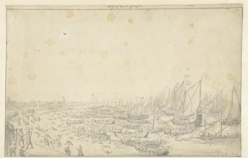 De slag op het Slaak by Abraham Willaerts, drawing, 1633