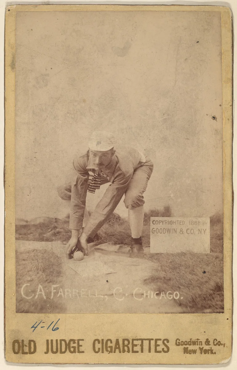 Charles Andrew Farrell, Catcher, Chicago, from the series Old Judge Cigarettes by Goodwin & Company, photograph, 1888