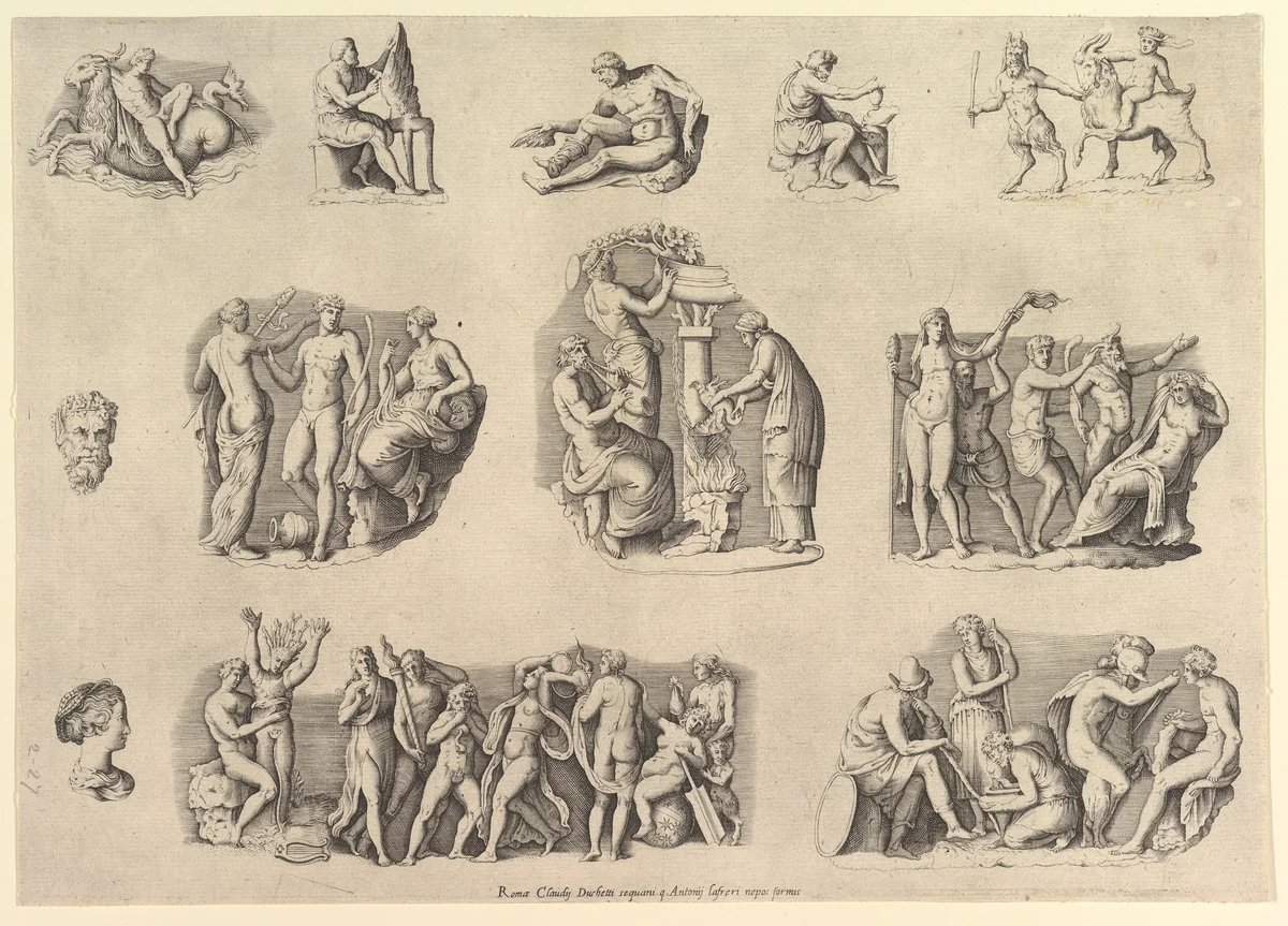 Subjects after Antique Cameos and Gems, from "Speculum Romanae Magnificentiae" by anonymous, print, 1545-1585