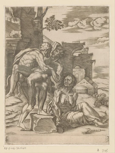 Hercules worstelt met Antaeus by Unknown, print, 1533