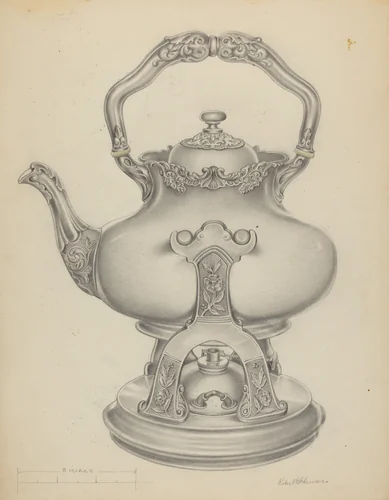 Silver Kettle with Lamp & Stand by R.E. Schearer, index of american design, 1937