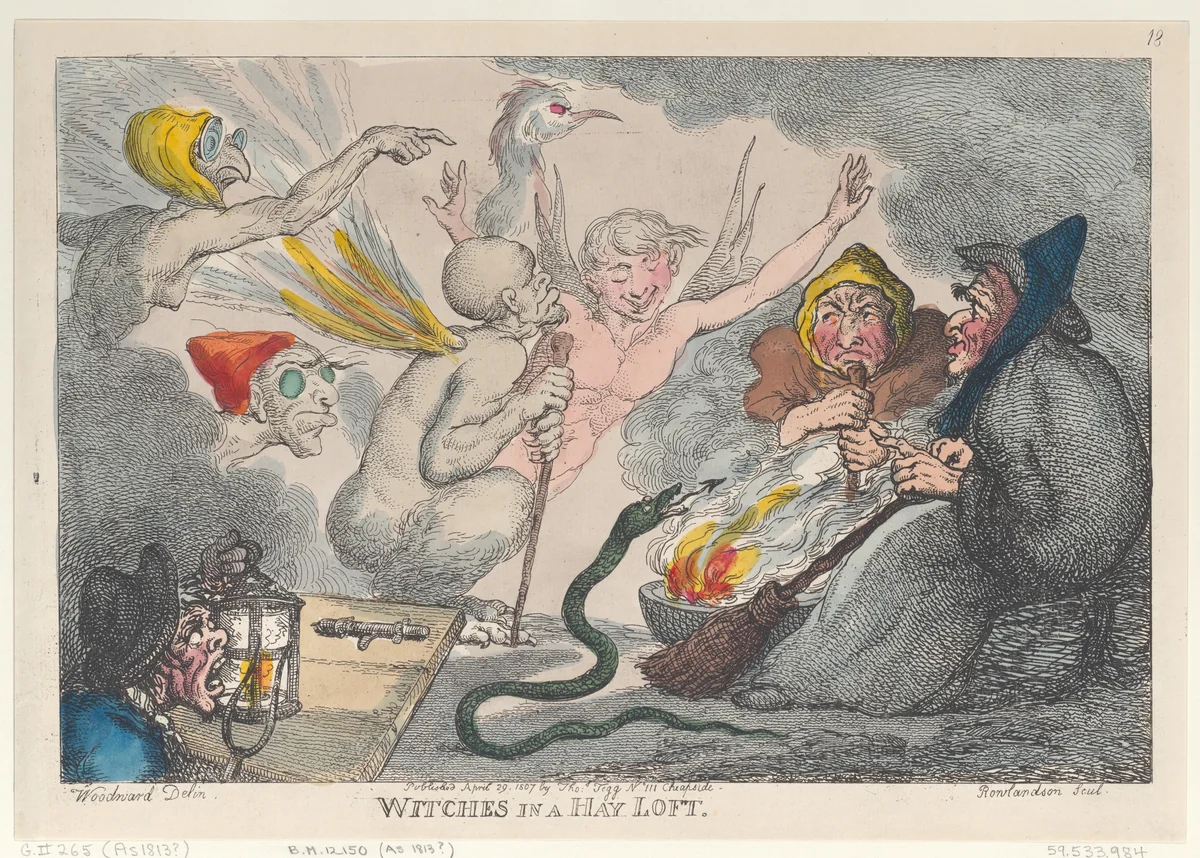 Witches in a Hay Loft by Thomas Rowlandson, print, 1807