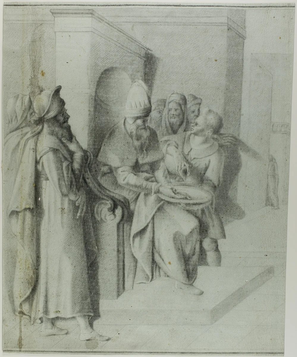 Pilate Washing his Hands, with Christ Being Led Away: Left Portion by Giovanni da Bologna, drawing, 1700-1799
