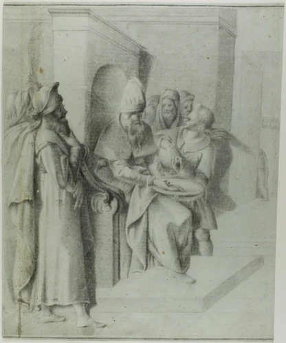 Pilate Washing his Hands, with Christ Being Led Away: Left Portion by Giovanni da Bologna, drawing, 1700-1799