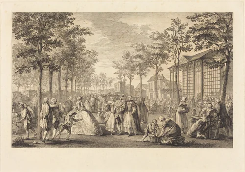 La promenade des remparts de Paris by Pierre-Francois Courtois; Augustin de Saint-Aubin, print, 1760
