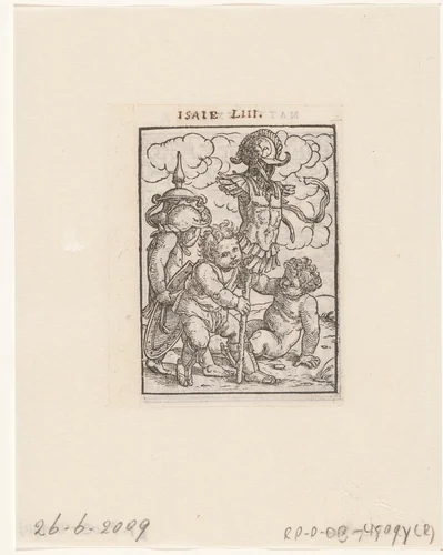 Drie kinderen met trofee by Hans Holbein, print, 1547