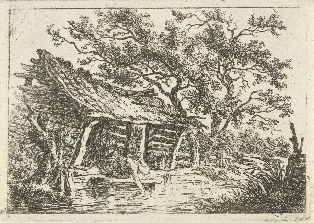 Landschap met een boerenschuur by François Joseph Pfeiffer, print, 1793-1835