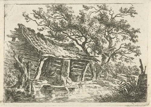 Landschap met een boerenschuur by François Joseph Pfeiffer, print, 1793-1835