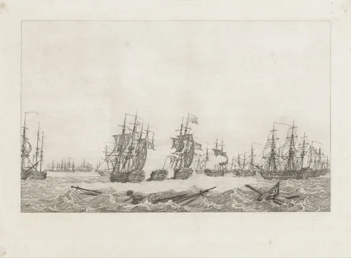 Zeeslag bij Kamperduin (einde), 1797 by Reinier Vinkeles, print, 1798