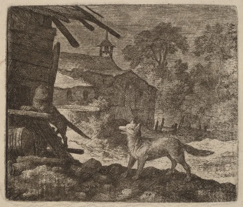 The Cat Enters the Barn as Reynard Looks On by Allart van Everdingen, print, 1645-1656