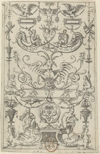Grotesque Panel by Jacques Androuet du Cerceau, print, 1562
