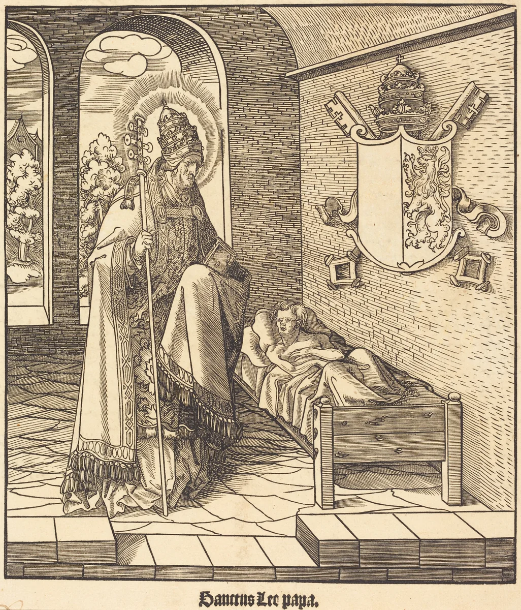 Saint Leo (Pope Leo IX) by Leonhard Beck, print, 1516-1518