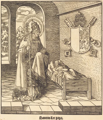 Saint Leo (Pope Leo IX) by Leonhard Beck, print, 1516-1518