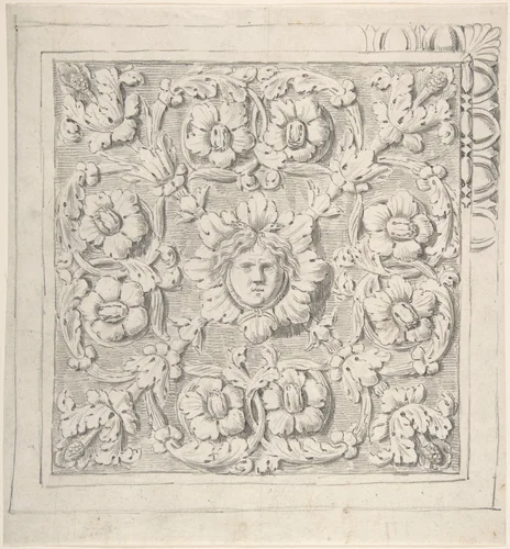 Classical Molding with Human Head at the Center Surrounded by Leaves and Vines by Thomas Hardwick, drawing, 1776-1779
