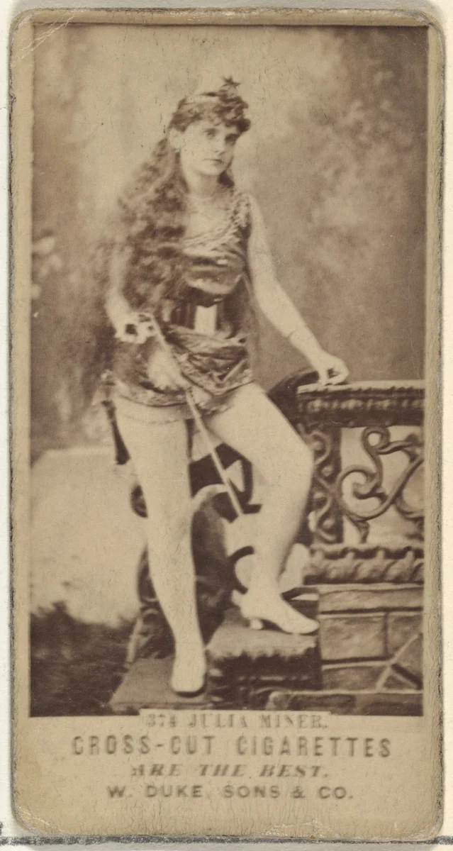 Card Number 374, Julia Miner, from the Actors and Actresses series (N145-3) issued by Duke Sons & Co. to promote Cross Cut Cigarettes by W. Duke, Sons & Co., photograph, 1880-1889