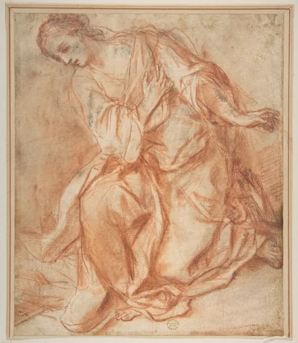 Kneeling Woman by Mattia Preti, drawing, 1600-1700