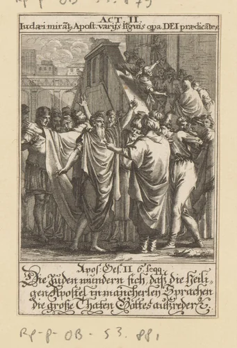 Joden horen de apostelen in vele talen spreken by anonymous, print, 1697