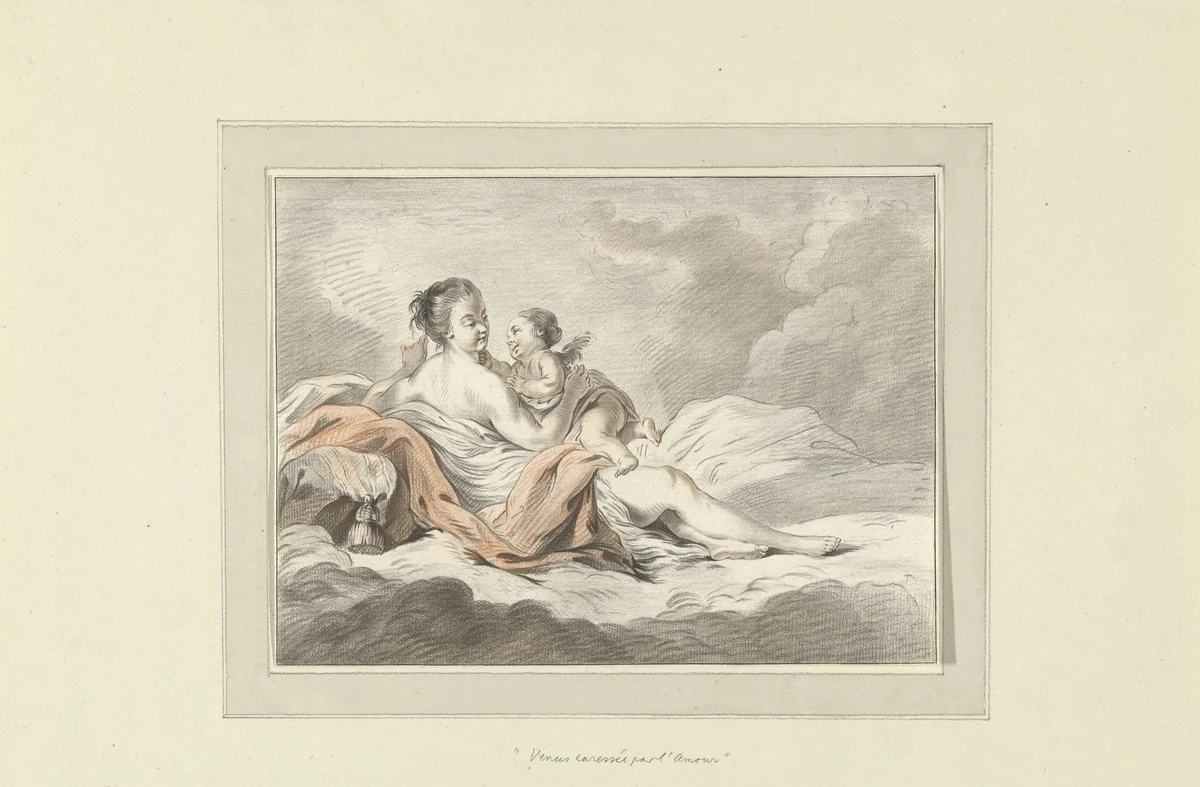 Venus wordt gestreeld door Cupido by Louis Marin Bonnet, print, 1757-1793