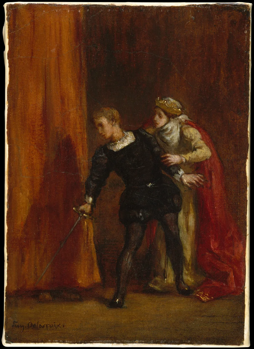 Hamlet and His Mother by Eugène Delacroix, painting, 1849