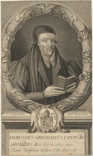 Edmund Grindal, Archbishop of Canterbury by Michiel van der Gucht, print, 1710