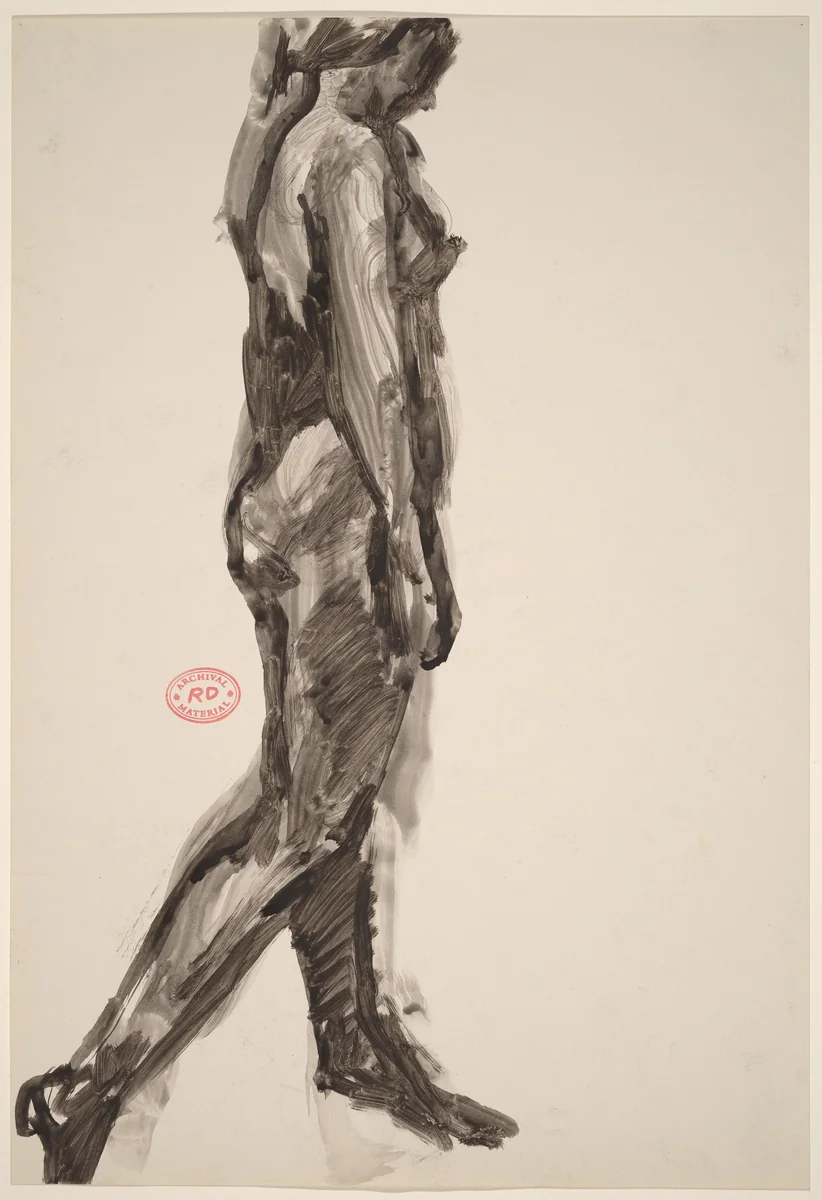 Untitled [striding female nude: side view] by Richard Diebenkorn, drawing, 1955-1967