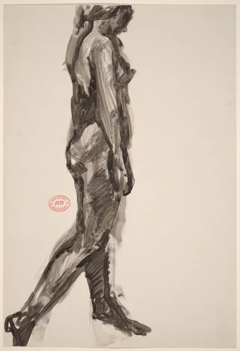 Untitled [striding female nude: side view] by Richard Diebenkorn, drawing, 1955-1967