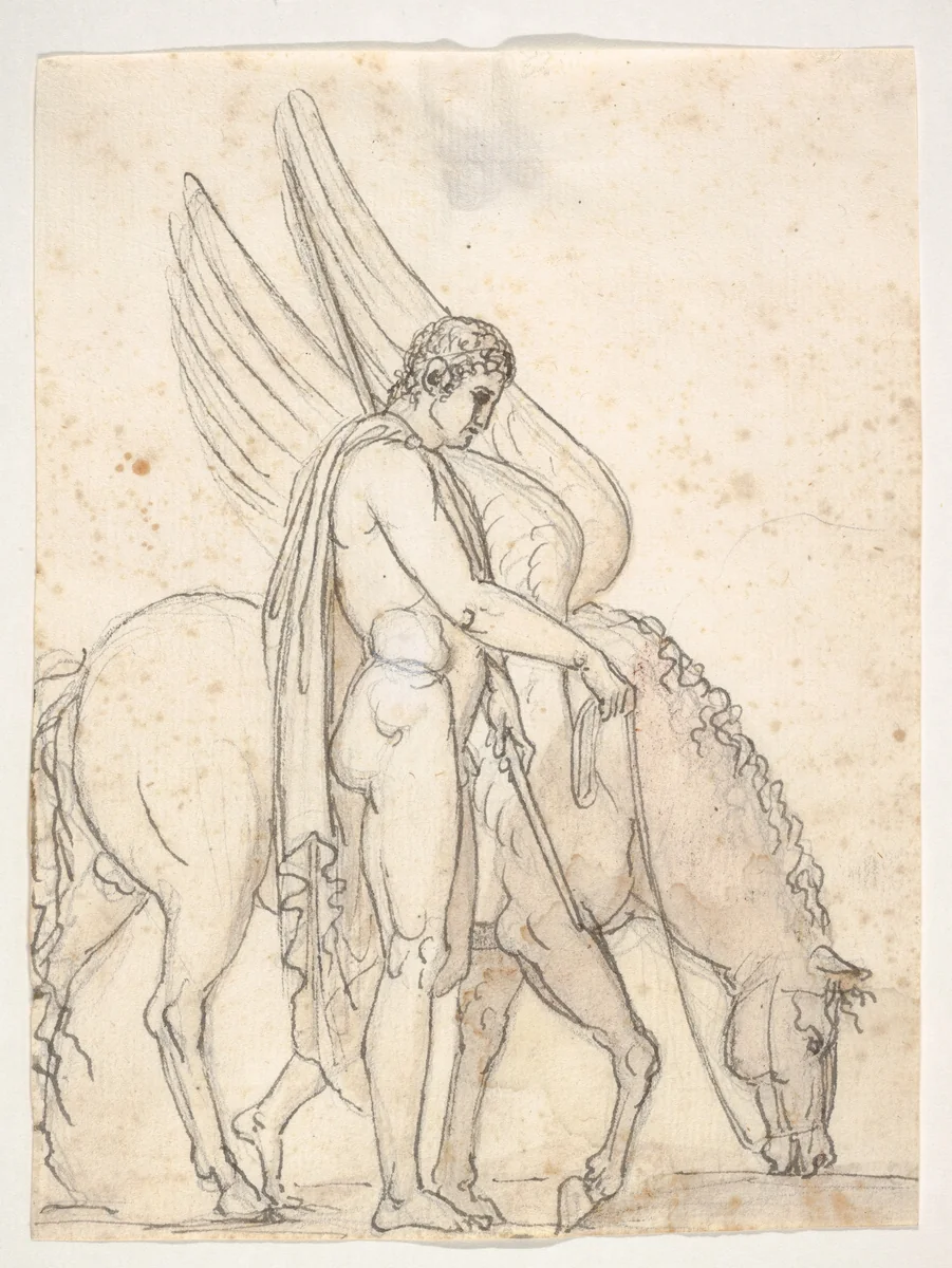 Bellerophon and Pegasus by Bertel Thorvaldsen, drawing, 1790-1844