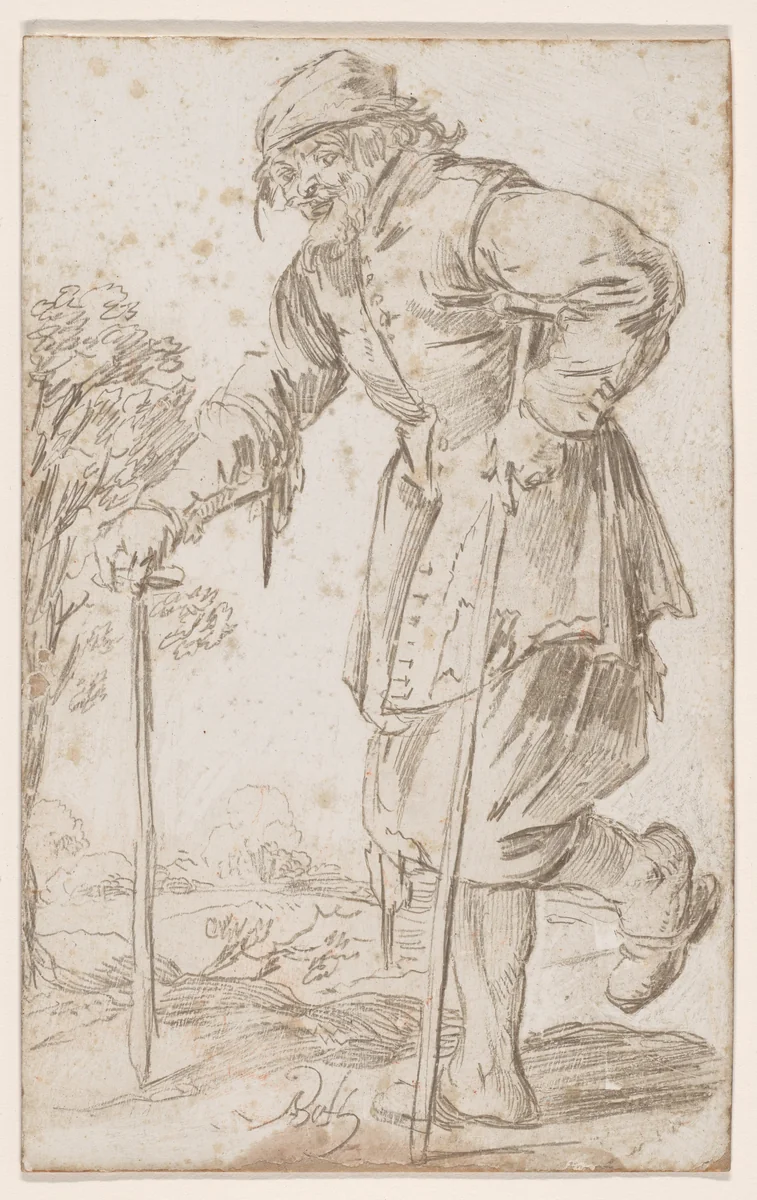 Beggar Walking on a Crutch by Andries Both, drawing, 1627-1637