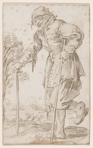 Beggar Walking on a Crutch by Andries Both, drawing, 1627-1637