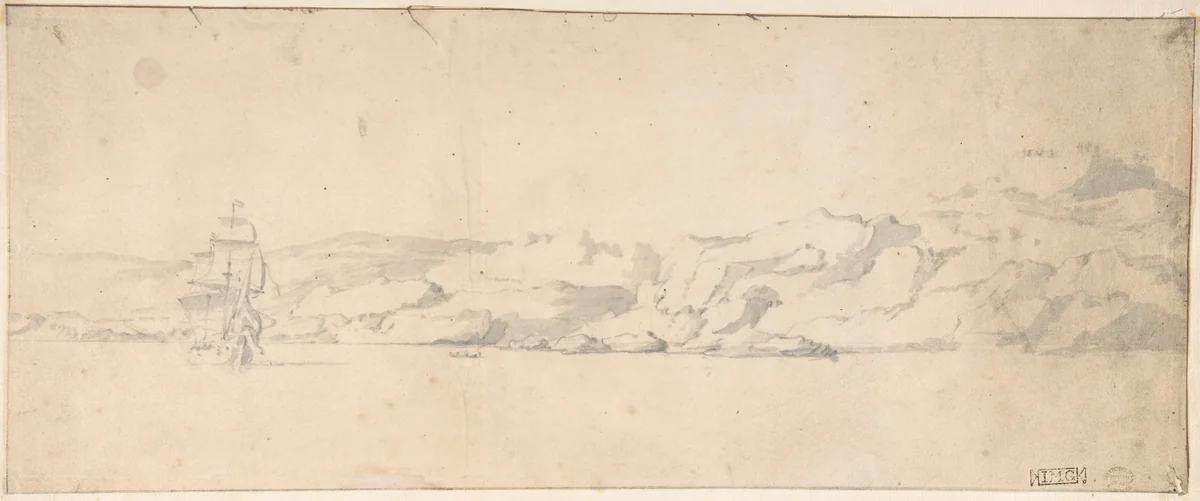Coast Scene by Willem van de Velde II, drawing, 1648-1707