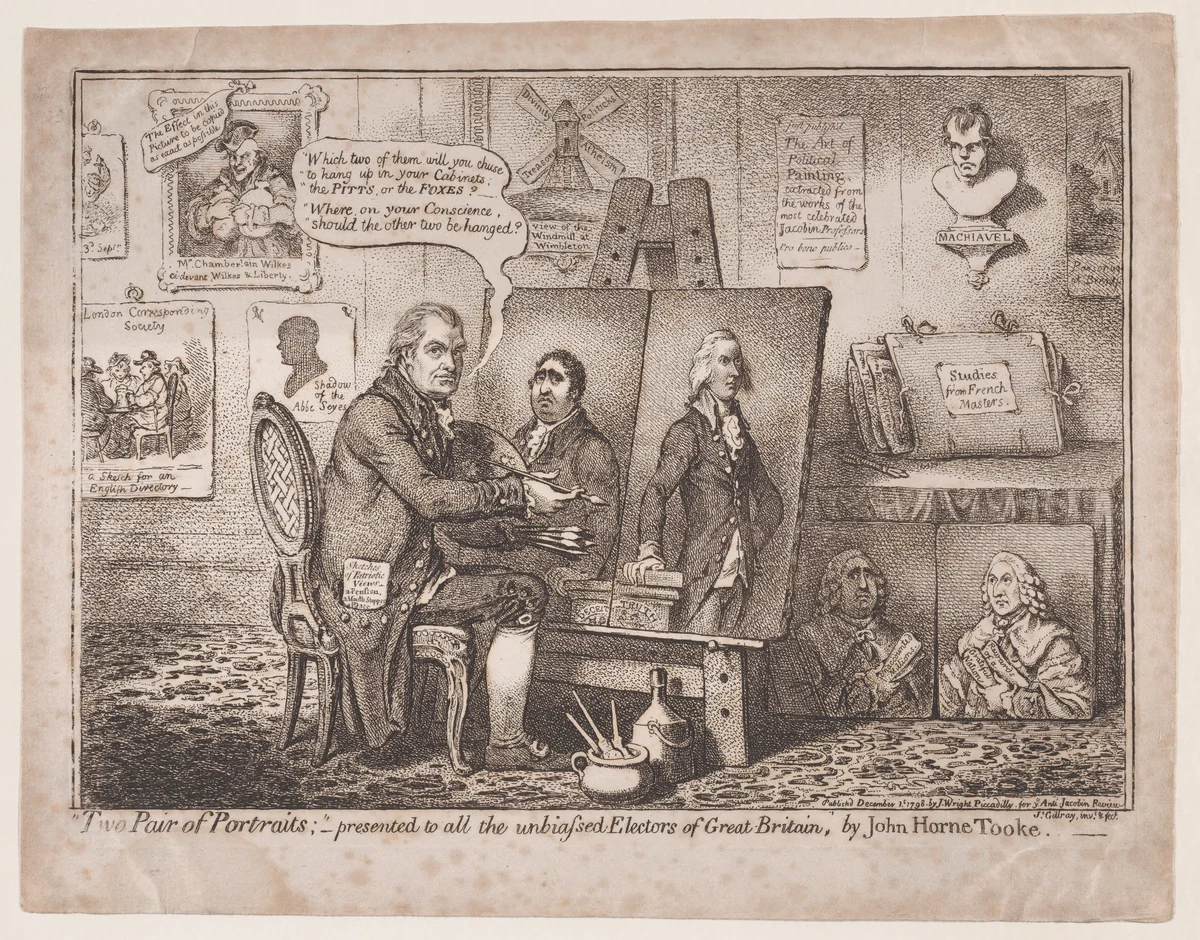 Two Pair of Portraits, presented to all the unbiased Electors of Great Britain by John Horne Tooke by James Gillray, print, 1798