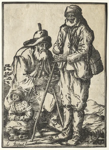 Two Beggars and Leprous Child by Ludolph Büsinck, print