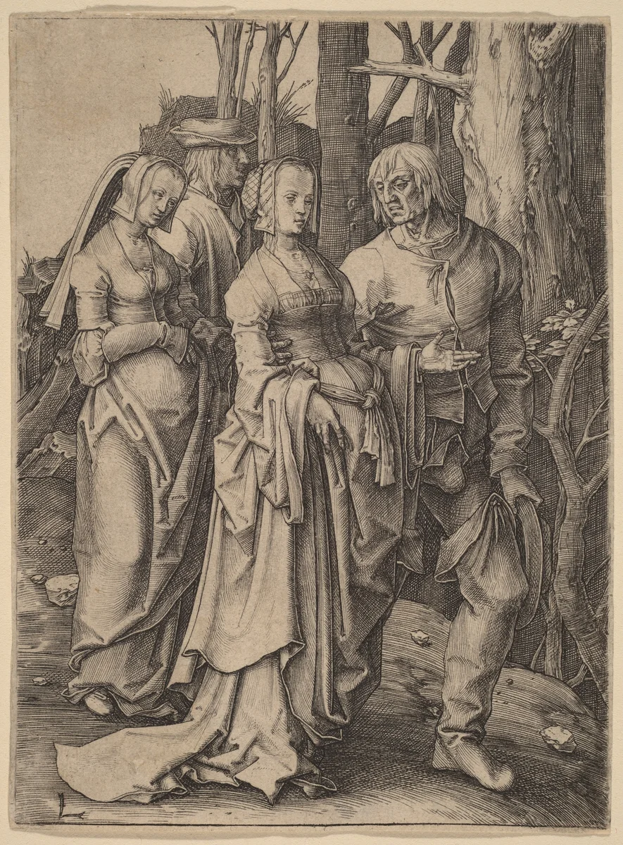 The Two Couples in the Forest by Lucas van Leyden, print, 1509