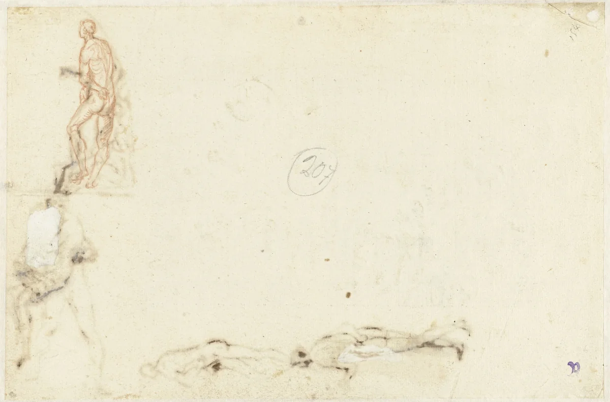 Staande figuur naar links by Andrea Commodi, drawing, 1590-1638