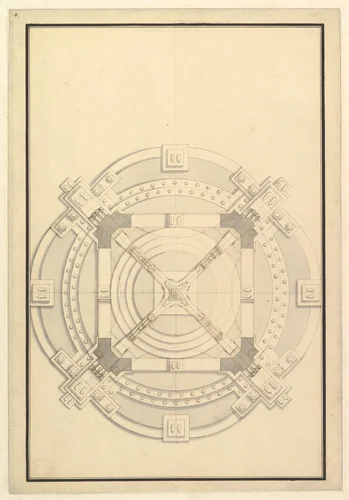 Ground Plan for a Catafalque for an electress of Bavaria by Giuseppe Galli Bibiena, drawing, 1696-1756