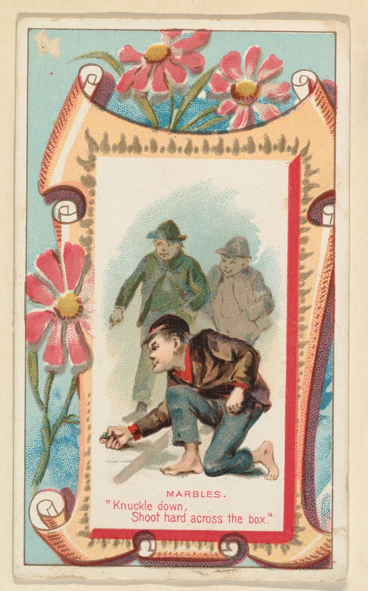 Marble, "Knock down, Shoot hard across the box," from the Terrors of America set (N136) issued by Duke Sons & Co. to promote Honest Long Cut Tobacco by W. Duke, Sons & Co., print, 1888-1889