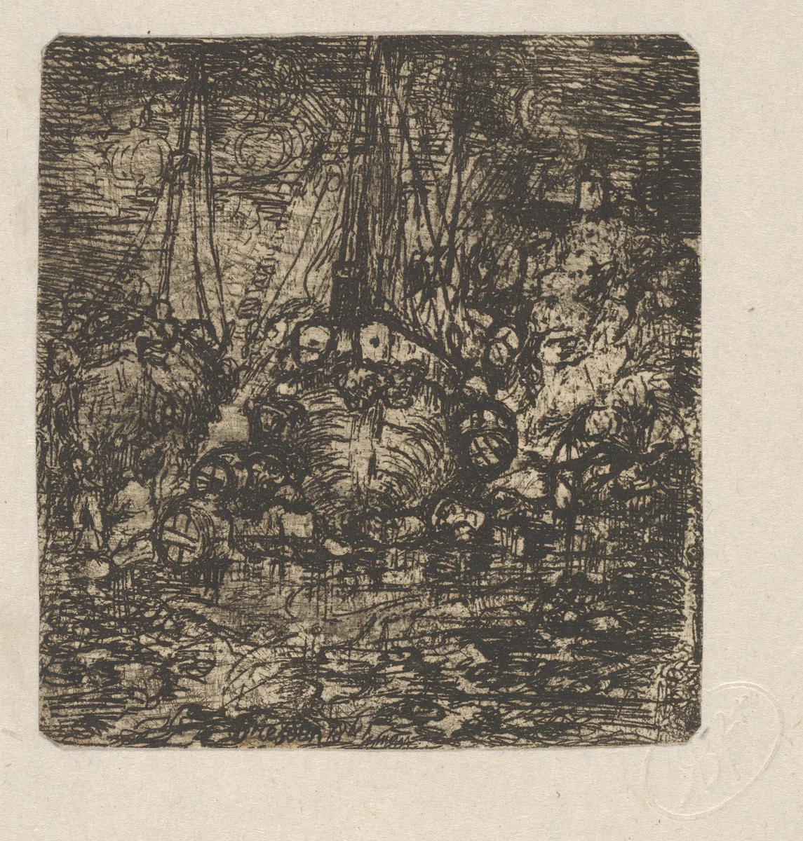 Navires en Chargement (Loading Ships) by Rodolphe Bresdin, print, 1841