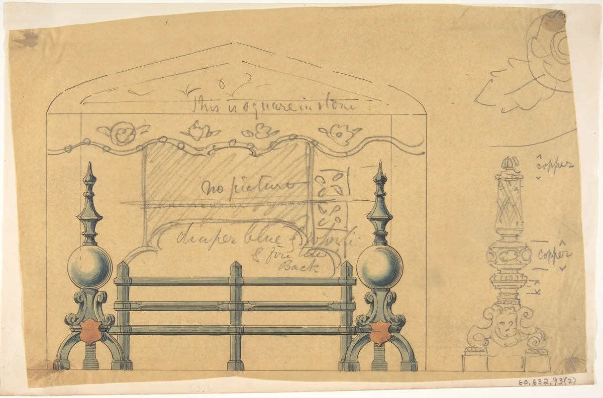 Design for Grate by anonymous, drawing, 1874
