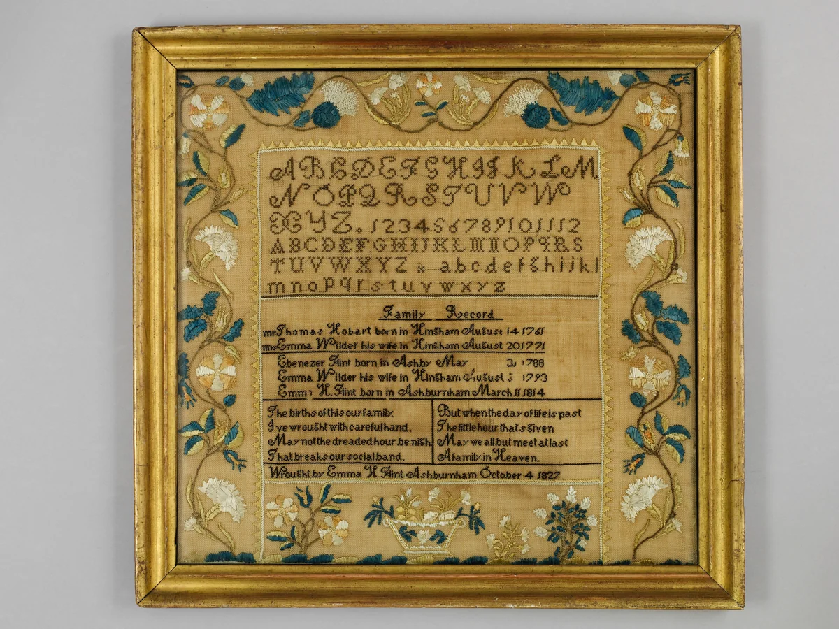 Family Record Sampler by Emma H. Flint, artwork, 1827