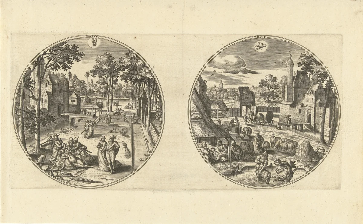 Mei en juni by Adriaen Collaert, print, 1578-1582