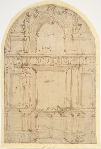 Design for a Wall with Two Windows by anonymous, drawing, 1500-1600