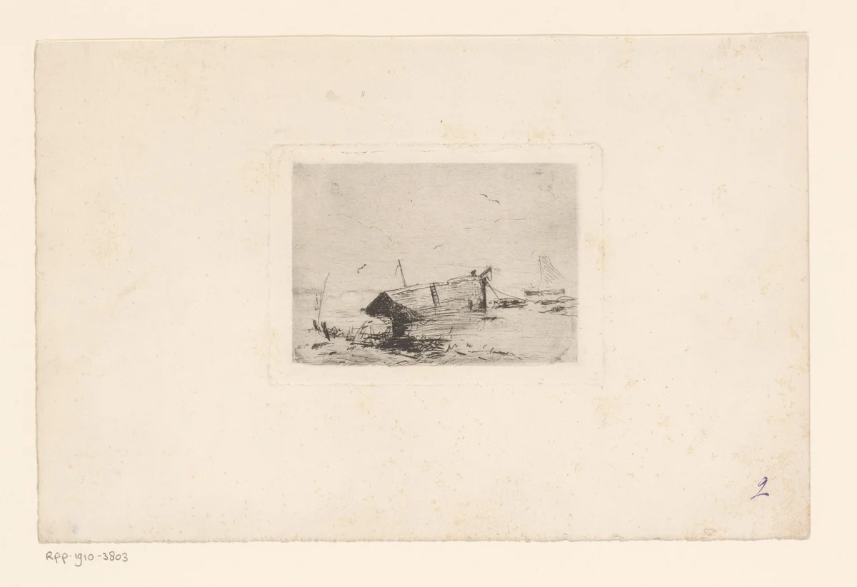 Scheepswrak in het water by Frans Hens, print, 1889