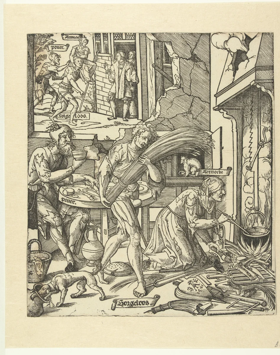 Sorgheloos leeft in armoede by Cornelis Anthonisz, print, 1541